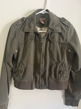 Olive Utility Bomber Jacket - Button Pocket Detail